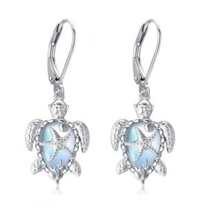 Boucles d'oreilles tortues en argent sterling avec pierre de lune et tortue de mer - Bijoux pour femme, Standard, Argent sterling, Pas de gemme (fangyoustore, neuf)