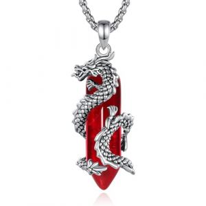 CELESTIA Collier Pierre Naturelle Femme Dragon Pendentif avec Cornaline et R&eacute;glable Chaine Acier Inoxydable, Bijoux Viking Gothique, Idée Cadeau Femme Homme Anniversaire (CELESTIA, neuf)