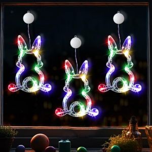 Lumières de Ventouse de Pâques,Fenêtre de Lumière Pâques Lampe à Ventouse Lapin de Pâques,Rideau Lumineux LED Interieur,Guirlande Lumineuse de Pâques,Lumière Ventouse pour Décoration de Pâques (02) (HZQBEU, neuf)