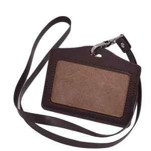BAWAKO Porte-badge en cuir véritable - Porte-carte d'identité en cuir robuste - Avec bande en cuir synthétique (marron, H) (BAWAKO, neuf)