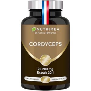 CORDYCEPS – 22200 mg – Extrait de Mycélium de Cordyceps 20:1 – Hautement Dosé en Polysaccharides – Champignon Adaptogène – 90 Gélules Vegan – Nutrimea - Fabriqué en France (PLASTIMEA, neuf)