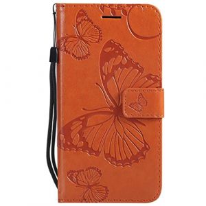 DENDICO Coque pour Galaxy J3 2016, Papillon Imprimé PU en Cuir Coque Magnétique Portefeuille TPU Étui Housse pour Samsung Galaxy J3 2016 - Orange (DENDICO, neuf)
