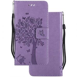 LEMORRY Coque pour Xiaomi Pocophone F1 Etui Cuir Portefeuille Pochette Mince Protecteur Magn&eacute;tique Fente Carte Silicone TPU Housse Flip Cover pour Xiaomi Pocophone F1, Chanceux Arbre (Violet Clair) (Lemorry, neuf)