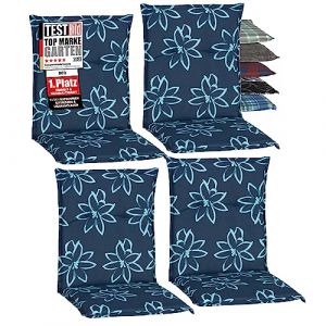 Beo Barcelona Lot de 4 coussins pour fauteuil à dossier bas - Fabriqués en UE selon la norme Öko-Tex Standard - Lavables - Avec bande de maintien - Respirants - Pour fauteuil à dossier bas avec fleurs (Gartenstuhl-Kissen, neuf)