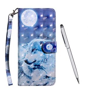 TOUCASA Coque pour Huawei Y5 2019, Coque Cuir PU Luxe Portefeuille à Aimant [3D Bling Surface] Coque Rabat Portefeuille Housse Étui de Protection (Loup Bleu) (Mltour-EU, neuf)