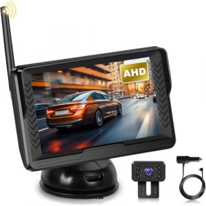 Hodozzy sans Fil Caméra de Recul Numérique avec Ecran IPS 5 Pouces Moniteur et Caméra AHD Vision Nocturne, 150° Grand Angle Kit Caméra Recul Etanche IP69, sans Fil 12V pour Voiture, Camion, Véhicule (Hodozzy Direct, neuf)