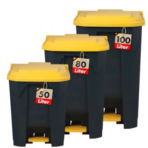 casa pura Poubelle, avec couvercle, pour cuisine et bureau, système de tri des déchets, poubelle à pédale avec mécanisme Step On, corbeille à papier Olaf (100 l, jaune) (MEISTEREI, neuf)