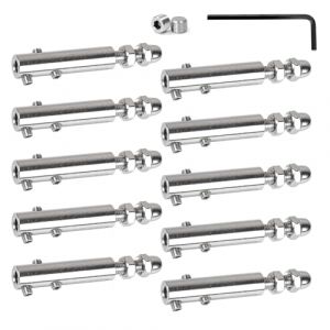 SUPAWAY Lot de 10 Serre-câbles 6 mm Tendeur en inox avec tige filetée et clé Allen, Serre-câble en acier inoxydable pour la fixation et la tension des câbles remplissage de garde-corps, balustrades (HUCI, neuf)