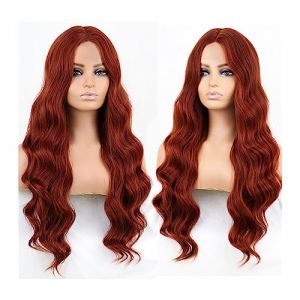 Perruque Naturel Perruque Synth&eacute;tique Longue Ondul&eacute;e Vin Rouge for Femme R&eacute;sistant &Agrave; La Chaleur Naturel Demi-Partie Cosplay Party Lolita Perruque Perruque Coupe (zengfanjunuk, neuf)