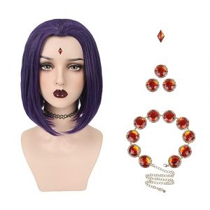 YOGFIT Perruque synth&eacute;tique de super-h&eacute;ros pour femme - Violet - Avec bec de veuve - Pour cosplay, Halloween, d&eacute;guisement (violet) (Fast Media Ships From USA, neuf)