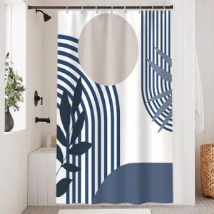 Uiiooazy Rideau Douche Bleu Gris, Rideau de Douche Abstrait Géométrique Lignes Noir Rayé Rideaux de Baignoire Anti Moisissure Imperméable Tissu Polyester Rideaux de Bain avec 8 Crochets 120x180cm (dongguibinjingpinxiaodianpu, neuf)