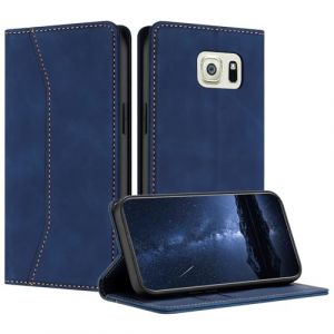 Mo-Beauty Coque Compatible avec Samsung Galaxy S6 Edge, Etui Protection Housse en Cuir PU, Pochette Flip Case Porte Carte Magnétique Étui pour Samsung S6 Edge(Bleu) (Mo-Beauty EU Store, neuf)