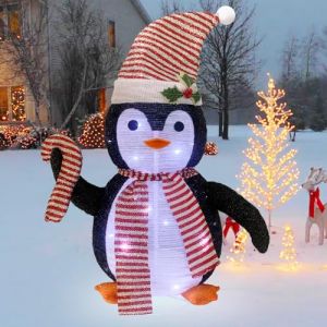 Décorations de Noël pingouin lumineux de 30 pouces avec 40 lumières LED, pingouin pliable avec chapeau, décorations de Noël pour extérieur intérieur cour jardin (77 cm de haut) (apokkgee, neuf)