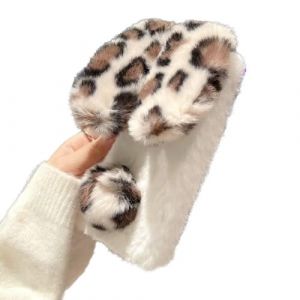 SEHEYA Coque Peluche Compatible avec Samsung Galaxy A56 5G Toute Douce &Eacute;tui TPU Silicone Doux Fourrure Petit Lapin Oreilles T&eacute;l&eacute;phone Portable Housse Femmes Filles, L&eacute;opard Blanc (SEEYA, neuf)