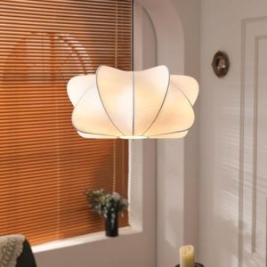 Lfoute Lampe Suspendue Moderne Lustre en Tissu Luminaire Suspendu Wabi-Sabi Abat-Jour Tissu De Soie M&eacute;tal Suspension M&eacute;di&eacute;vale pour Salon Chambre Salle &Agrave; Manger Couloir Cuisine Art D&eacute;co Blanc(40cm) (Lfoute, neuf)