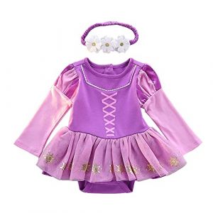 Lito Angels Deguisement Robe Princesse Raiponce avec Bandeau pour Bebe Fille, Anniversaire Fete Carnaval Costume Barboteuse Body Ete, Taille 9-12 mois (&eacute;tiquette en tissu 80) (Lito Angels FR, neuf)