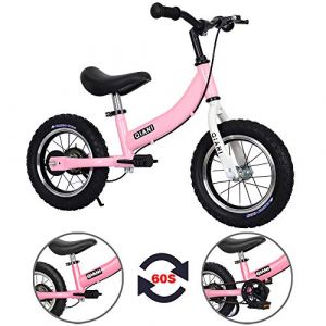 Qiani Draisienne vélos Enfants 2 en 1,pour 2-7 Ans Enfants,avec Frein stabilisatrices Roues pédales,12 14 16 Pouces,Rouge Bleu Rose(Rose, 16 Pouces) (QIANi, neuf)