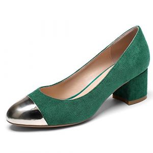 elashe Escarpins Femme Cap Toe - 1.7 inches Talon Moyen Bloc Chaussures - Bout Fermé - Classique Bureau Argent -Vert EU42 (Elashe Offical Store, neuf)