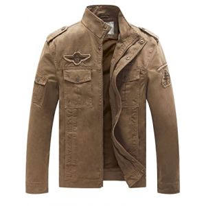WenVen Homme Veste Classique Veste Militaire Casual Veste Saharienne Cargo Manteau Zipp&eacute; Coupe-Vent D&eacute;contract&eacute; Blouson en Coton Automne Kaki S (C'est&nbsp;la&nbsp;vie, neuf)