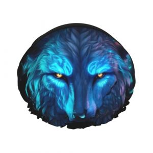 Bonnet de douche pour douche &ndash; Bonnet de douche double couche r&eacute;utilisable motif loup bleu clair futuriste pour femme, bonnet de douche avec doublure en PEVA et corde &eacute;lastique (Vosery, neuf)