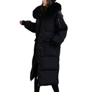 ORANDESIGNE Manteaux Duvet Femme Doudoune Longue Manteau Hiver Manteau Zippé épais Chaud Parka Blouson avec Capuche Fourrure Grande Taille Duvet en Coton C-noir XL (ORANNER EU, neuf)