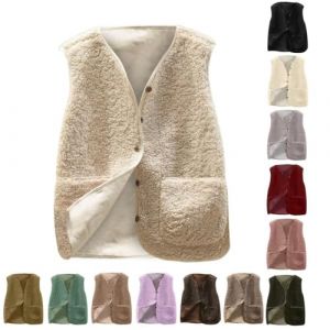 G&eacute;n&eacute;rique Gilet Polaire Femme hiver chaud Peau de Mouton Veste Sans Manches Femmes &Eacute;pais Gilet L&acirc;che Peluche Faux Cuir Gilets Polaire Manteau (wangpeichu, neuf)