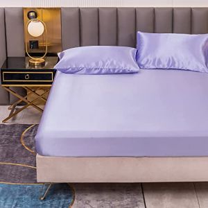 Drap Housse Satin 90x200 cm 1 Personne avec Grand Bonnet de 30 cm pour Matelas Épais - Drap-Housse Douce en Satin de Soie Polyester Couleur Unie, Lavande (Cote d'Anran, neuf)