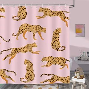 Bonhause Rideau de Douche L&eacute;opard Rose Tropical Animal Rideau de Bain Tissu Polyester Anti Moisissure Imperm&eacute;able Lavable Rideaux Salle de Bain 180 x 200 cm avec 12 Crochets (Bonhause EU, neuf)