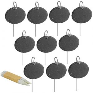 Dimoxii 10 Pcs &Eacute;tiquettes Plantes en Ardoise pour Plantes, Marqueurs de Plantes de Jardin,&Eacute;tiquettes Naturelles avec Piquets en M&eacute;tal et Des Stylos &agrave; Craie pour Cour, L'ext&eacute;rieur &Serre (CHYIUK, neuf)