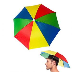 Chapeau Parapluie Arc-en-Ciel, Parapluie Golf, Chapeau Parapluie Pliable, Chapeau de Pêche, Paraluie de Tête avec Mains Libres pour Pêche, Jardinage, Photographie, plage, golf,52 cm Diamètre (BASTOUR-Official, neuf)