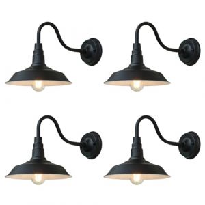 Moddeny 4 Pack Applique Murale ext&eacute;rieure &eacute;tanche IP54 Vintage 9,8 Pouces en Fer col de Cygne ext&eacute;rieur Applique Murale Noir Ferme Support Mural Grange lumi&egrave;re r&eacute;tro Appliques pour Porche, Garage (Moddeny FR Factory Lighting, neuf)