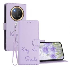 YUEQIAN Coque pour Honor Magic 7 Lite 5G (Magic7 Lite) / X9c Case, Housse en Emboss&eacute;e de Mode Cuir Premium PU Flip Portefeuille, &Eacute;tui de Antichoc &agrave; Fermoir Magn&eacute;tique avec Fente Cartes,Violet Clair (YUEQIAN-EU, neuf)