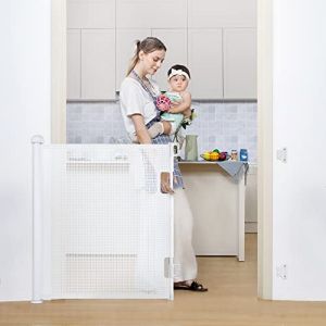 COMOMY Barriere de Securite Retractable 0 à 180cm, Barrière Extensible pour Bébés,Chats et Chiens,Utilisation d'une Seule Main,Gain de Place,Barrière Escalier Bébé pour Escalier/Grille/Extérieur,Blanc (comomy（fr）, neuf)
