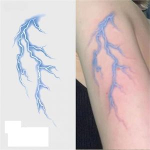 Lot de 3 autocollants de tatouage de couleur éclair bleu fantaisie, autocollants de tatouage de simulation de bras, tatouages ​​​​faux réalistes et durables, imperméables (CHJWEIHHERT, neuf)