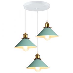 iDEGU 3 Lumi&egrave;res Suspension Luminaire Vintage 22CM Plafonnier Abat-jour Moderne en M&eacute;tal R&eacute;tro Lustre Industriel E27 Lampe de Plafond pour Salon Chambre Cuisine Restaurant (Cercle, Vert) (IDEGU, neuf)