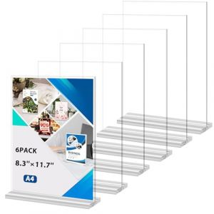 Zorplex Lot de 6 Présentoirs Acryliques A4 sur Pied, Support de Menu, Porte-Menu Transparent T-Forme pour Prospectus, Publicités, Cartes de Menu et Photos (21 x 29,7 cm) (A4-6 Pack) (REMAKE HOPE LIMITED, neuf)