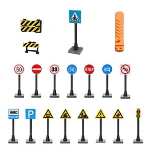 YPLonon 18 PCS Jeu de Panneaux de Signalisation de Routière Blocs de Construction en Plastique Road Sign Set Jouets de Feux de Circulation pour Enfants à Partir de 2 Ans l'éducation Préscolaire (ShishuoDZ, neuf)