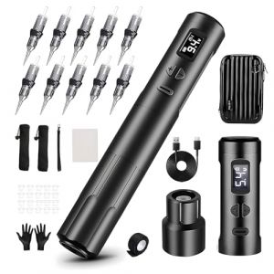 kit Tatouage, K6003 Kit de Tatouage Microblading, Machine à Tatouer Sans Fil, Machine a Tatouer Kit Complet avec 2*batteries,10*Cartridge Needles, écran OLED pour Sourcils, Lèvres et Eyeliner(Noir) (INKCHUM, neuf)