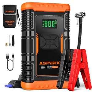 AsperX 3000A Booster Batterie Voiture avec Gonfleur,150PSI Booster Compresseur,Portatif Puissant Démarreur Batterie Voiture Jump Starter pour voiture12V (Jusqu'à 8.0L Diesel ou 10.0L Gaz) (JIAHONGJING STORE, neuf)