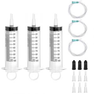 3PCS Seringues 100ml avec 3 Tuyau Réutilisable Seringue en Plastique Grosse Seringues 100ml pour Laboratoire Industriels Scientifique Lavement Souple Remplissa (HENQING, neuf)
