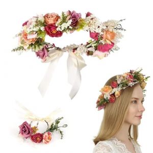 Fleur Bandeau Guirlande,Couronne Fleur Cheveux mariag,coiffe de guirlande,Fleur Bandeau avec Ruban,Fleur Couronne Cheveux (B) (HIQE-DE, neuf)
