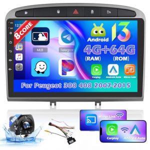 Hikity 4G 64G 8Cœurs Autoradio Android 15 pour Peugeot 308 308SW 408 2007-2015 Carplay Wireless Android Auto 9'' Poste Radio avec GPS Bluetooth WiFi RDS DSP 3 écran Partagé SWC Caméra de Recul (wenheyou, neuf)