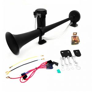 YIYIDA Klaxon de voiture Car Horn 150dB Air Horn 450 mm Klaxon d'air de camion de trompette simple de chrome de zinc Klaxon tr&egrave;s fort noir avec le klaxon de pompe &agrave; air Pour 24V Bateau moto train etc (Huile flagship store, neuf)