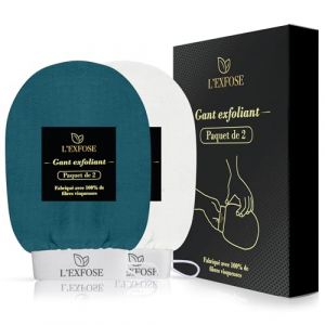 L&rsquo;Exfose 2x Gant Exfoliant Corps - Gant de Crin Kessa Gommage Corps et Visage en Viscose Naturelle - &Eacute;limine les Cellules Mortes de la peau et Hydrate - Sensation de Spa Agr&eacute;able Sans Savon Noir (LExfose, neuf)