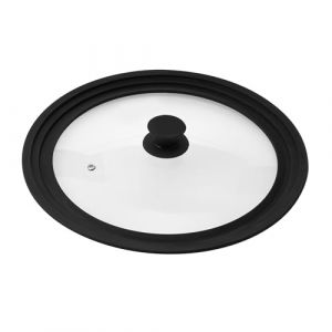 bremermann Couvercle en Verre Universel avec Bord en Silicone, 30/32/34 cm, Grande (Noir) (eluno24, neuf)