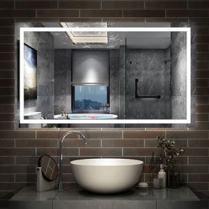 AICA Miroir de Salle de Bain LED avec Bluetooth 120x70cm, Miroir Lumineux avec Horloge + 3 Couleurs + Dimmable + Anti-buée,Miroir Mural Interrupteur Tactile Étanche (AICA  Sanitaire, neuf)