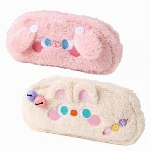 BetterJonny Lot de 2 Trousses à Crayons en Peluche, Trousse à Crayons Moelleuse Trousse Crayon de Couleur Trousse Scolaire Fille Trousses Enfants Trousse Enfant Fille avec Mignon Bouton (BASICON, neuf)
