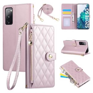 Rosbtib &Eacute;tui pour Samsung Galaxy S20 FE 4G/5G 6.5" 2020, Coque pour t&eacute;l&eacute;phone Portable en Cuir PU avec Broderie en Losange, Galaxy S20 FE &Eacute;tui &agrave; Rabat avec dragonne et bandouli&egrave;re, Rose (Tengkai Technology, neuf)