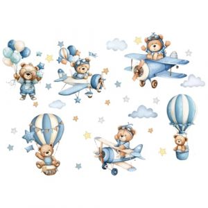 2 Pi&egrave;ces Stickers Muraux Enfants, Decoration Chambre Bebe, Stickers Montgolfi&egrave;re, 40 * 60cm, Ours, Ballon, &Eacute;toile, Nuage, Avion, Stickers Muraux D&eacute;coratifs, Adapt&eacute;s Au Salon, &agrave; La Chambre Des Enfants (yanxingdianzi, neuf)
