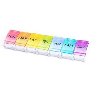 Pilulier Semainier Français 7 jours | Pilulier de poche Grande Capacité | Rangement médicaments pour jour de semaine | Boite à pilule portable idéal voyage | Boite à pilules Arc-en-ciel | Sans BPA (AMPro France, neuf)